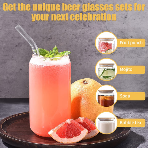 Durable Mason Jar Cups 4\u002F6\u002F8\u002F12\u002F16pcs Durable Mason Jar Glass Cups with Bamboo Lids & Reusable Straws - 18.7oz\u002F550ml Iced Coffee Tumblers for Home, Family Gatherings, and Travel