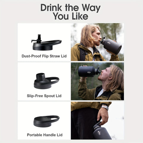 64\u002F128 Oz Water Bottle Insulated With PU Leather Sleeve, Half Gallon Water Bottle Color Contrast With Straw Lids, Stainless Steel Metal Large Water Jug, Keep Cold 48h Hot 24h, Black\u002FPurple