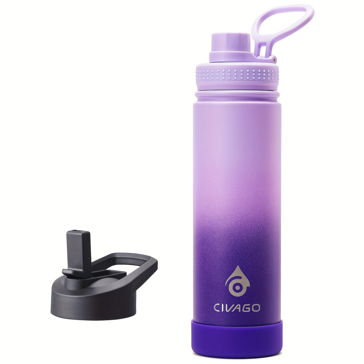 22oz Insulated Water Bottle with Straw Lids (Straw And Spout Lid), Wide Mouth Stainless Steel Tumbler Cup with Handle, Sweat-Free Leak Proof Vacuum Cup Flask, for Sports Hiking Travel Coffee Mug, Durable Metal Canteen BPA Free, 1pc