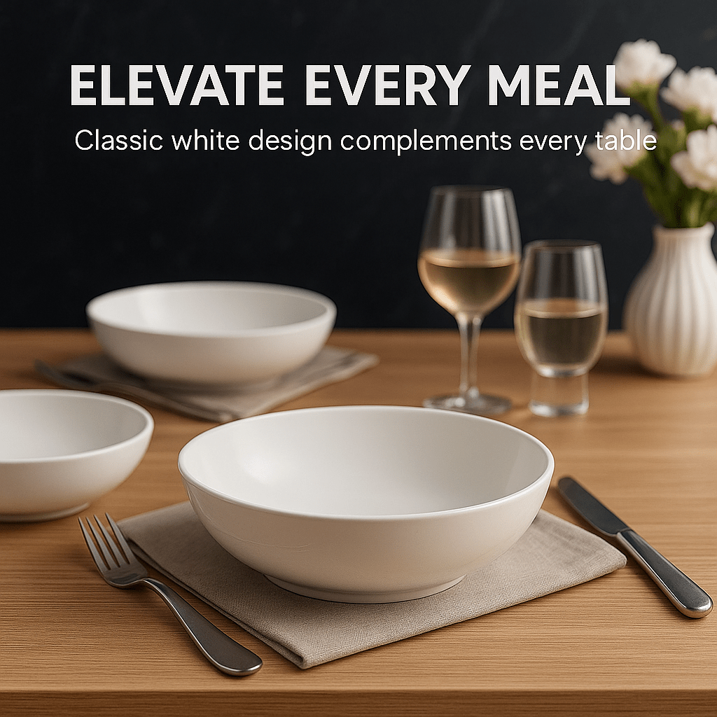 Kitchen Essentials Set – Large Ceramic Pasta Plates (Set of 6), Premium Black Knife Set (6-Piece), & Clear Glass Coffee Mugs (Set of 4) – Durable, Microwave & Dishwasher Safe