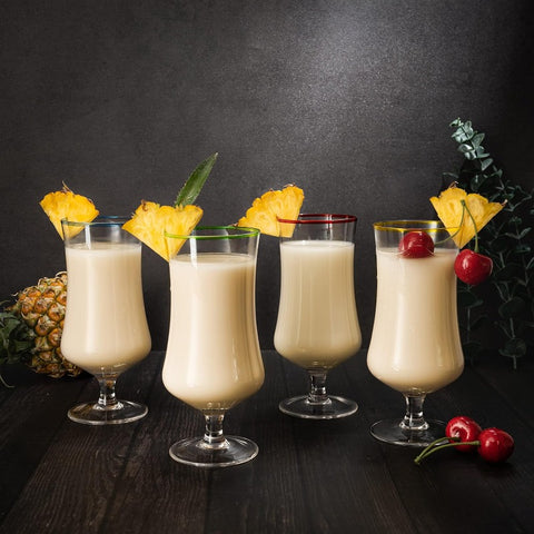 Pina Colada Daiquiri Frozen Cocktails and Juice Glasses Hurricane Glassware Large 17oz 4 Set Tropical Cocktail Tall Stemmed Crystal Grande Cups Tulip Shaped for Bar Drinks Bloody Mary Mai Tai