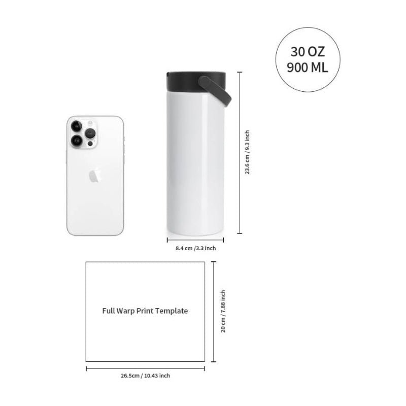 4 Pack Sublimation Bottle Blanks 30 OZ 900 ML Sports Wide Mouth Vacuum Insulated Straight Tumblers with Flip Straw and Portalbe Handle