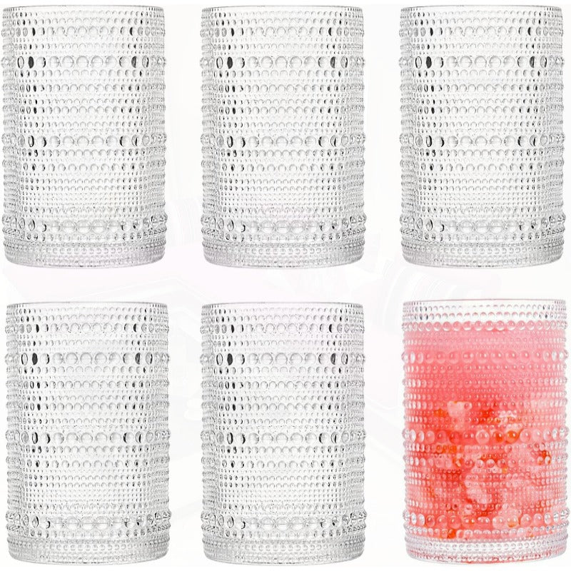 Consou Large Glasses Set of 6 15 oz Hobnail Glassware Thick Glass Heavy Base