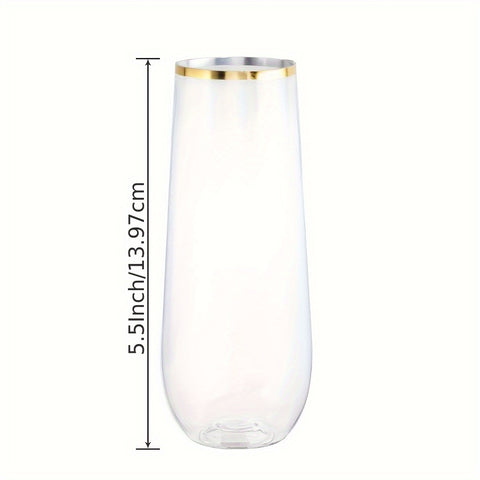 36\u002F48\u002F100pcs Stemless Plastic Champagne Flutes, 9oz Golden Rim Plastic Champagne Glasses, Clear Plastic Toasting Glasses, Unbreakable, Shatterproof Roostertail Cups for Party\u002Fwedding, Hand Washable And Reusable