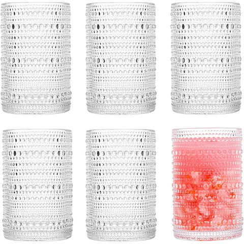Consou Large Glasses Set of 6 15 oz Hobnail Glassware Thick Glass Heavy Base