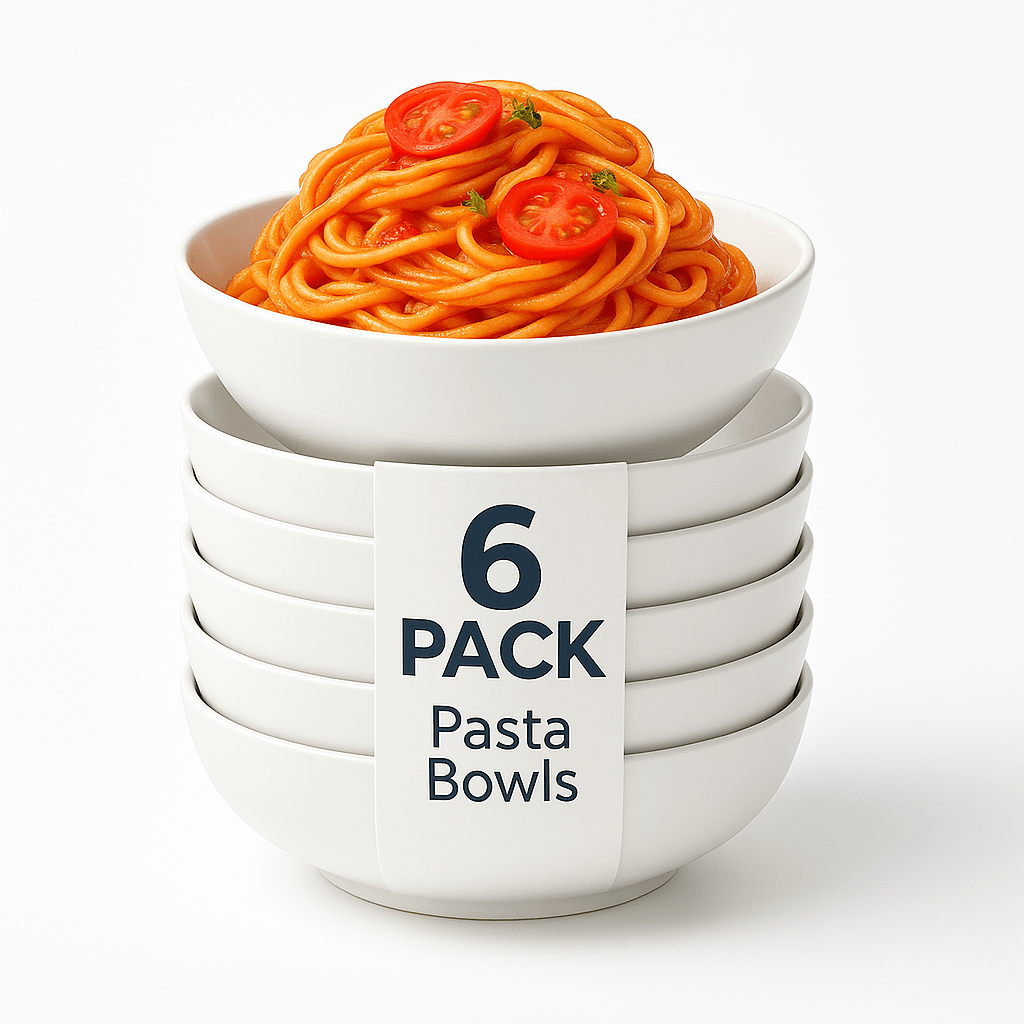 Kitchen Essentials Set – Large Ceramic Pasta Plates (Set of 6), Premium Black Knife Set (6-Piece), & Clear Glass Coffee Mugs (Set of 4) – Durable, Microwave & Dishwasher Safe