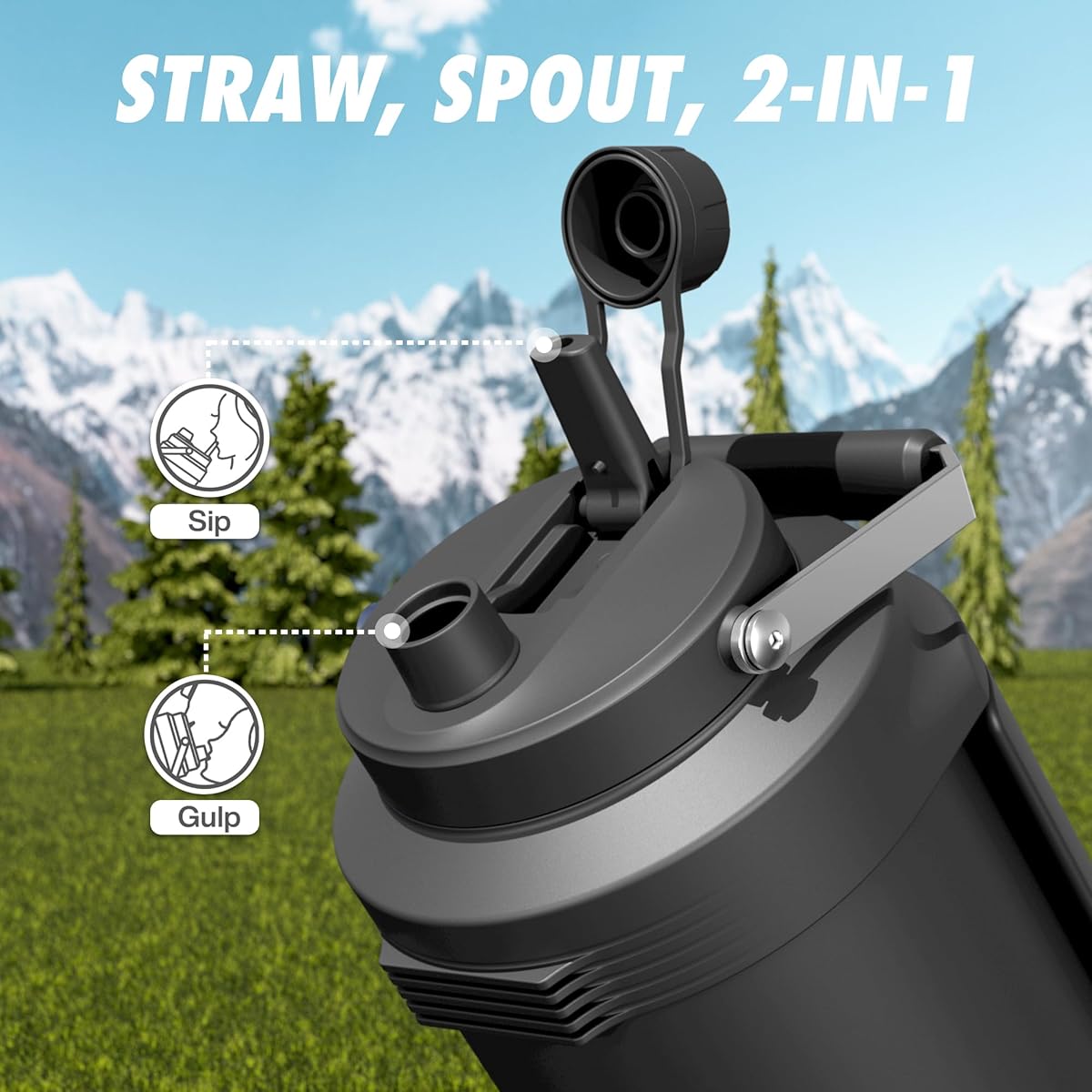 POWCAN 1 Gallon (128oz) Stainless Steel Insulated Water Bottle - 48H Hot\u002FCold Leakproof Insulated Bottle with Straw Lid & Dual Handle, Heavy-Duty 304 Grade Large Jug for Gym, Camping, Travel,, Work - -Roll Base, Wide Mouth Tumbler