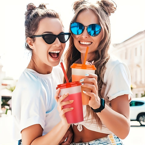 200 Stylish 24Oz Color-Changing Party Cups (With Lids & Straws), Bpa-Free Reusable PP Plastic Travel Tumblers, Juice Drinkware for Travel, Birthdays, Holiday Events & Gatherings, 3.9 Inches X 7 Inches for Halloween, Christmas Event & Party Supplies