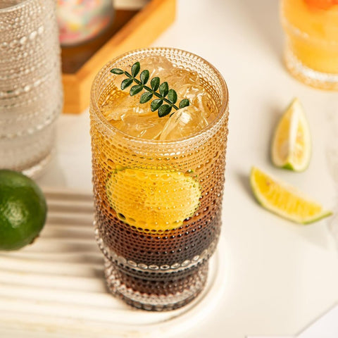 4 Pack Vintage Glassware Drinking Glasses Set 16 oz Hobnail Glassware Emed Clear Water Tumbler Cocktail Glass Cups for Kitchen and Bar Perfect for Juice Iced Coffee Whiskey Beer