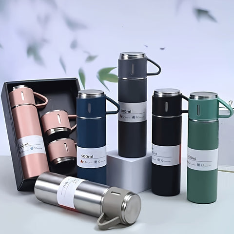 500ml, 17 Oz, 3-in-1 Stainless Steel Vacuum Cup - Double-layer Insulation, Ultra Portable, Multifunctional Design, Comes With 2 Lids, Sturdy And Durable, Suitable For Travel, Home, Office, School, And Unique Birthday Gifts