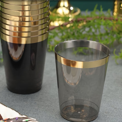 100\u002F200 Golden And Black Plastic Cups 10 Oz Elegant Golden Rimmed Plastic Cups, Noble And Steady Temperament Choice, Party Cups Fancy Disposable Wedding Cups, Suitable For Family Gatherings, Afternoon Tea, Parties