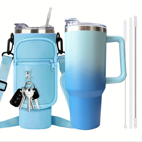 SPMTOWFT 40 Oz Tumbler with Handle, Insulated Water Bottle Carrier Bag with Lid And Straw, Reusable Stainless Steel Vacuum Insulated Cup, Leak Proof Thermal Travel Coffee Mug Cup for Cold And Hot, Phone Pocket, Office Drinkware, Gym Goers