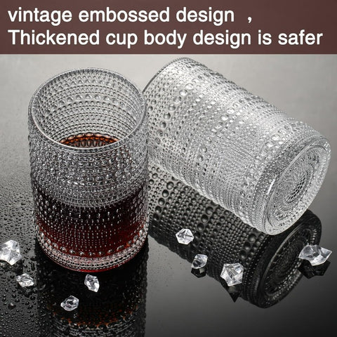 Consou Large Glasses Set of 6 15 oz Hobnail Glassware Thick Glass Heavy Base