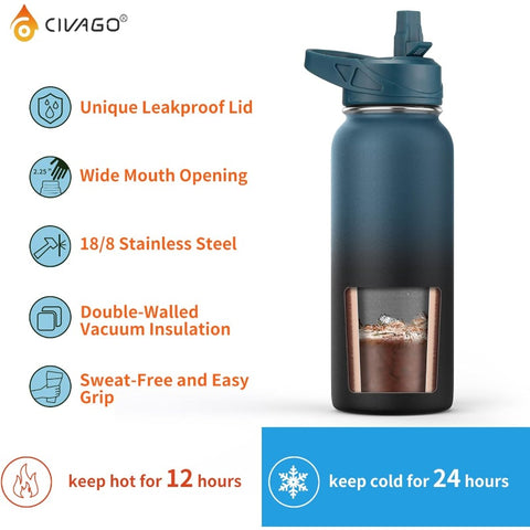 32oz Insulated Water Bottle with Straw Stainl Steel Sports Water Flask Cup with 3 Lids Straw Portable Spout and Handle Lid Double Walled Travel Thermal Canteen Mug Cream, Daily Hydration, Workout Essentials, Sleek Design, Stylish Canteen, Highquality