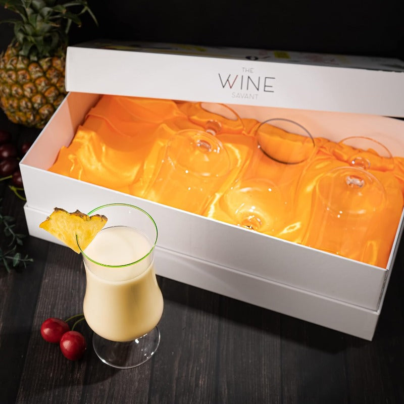 Pina Colada Daiquiri Frozen Cocktails and Juice Glasses Hurricane Glassware Large 17oz 4 Set Tropical Cocktail Tall Stemmed Crystal Grande Cups Tulip Shaped for Bar Drinks Bloody Mary Mai Tai