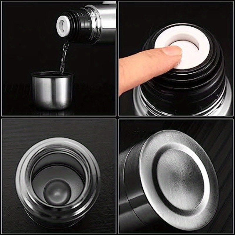 Stainless Steel Thermal Bottle Insulated Bottle for Hot and Cold Drinks Travel Coffee Mug with Cup Water Flask Vacuum Insulated Tumbler 17oz 500ml Silvery