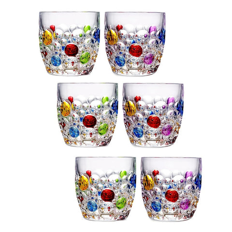 Crystal Water Glasses, Colored Beaded, Set of 4 or 6, Bubble Design, 11oz Modern Hobnail Drinking Glasses, for Water, Whiskey, Wine, Beer, Juice, Roostertail, Coffee, Gift