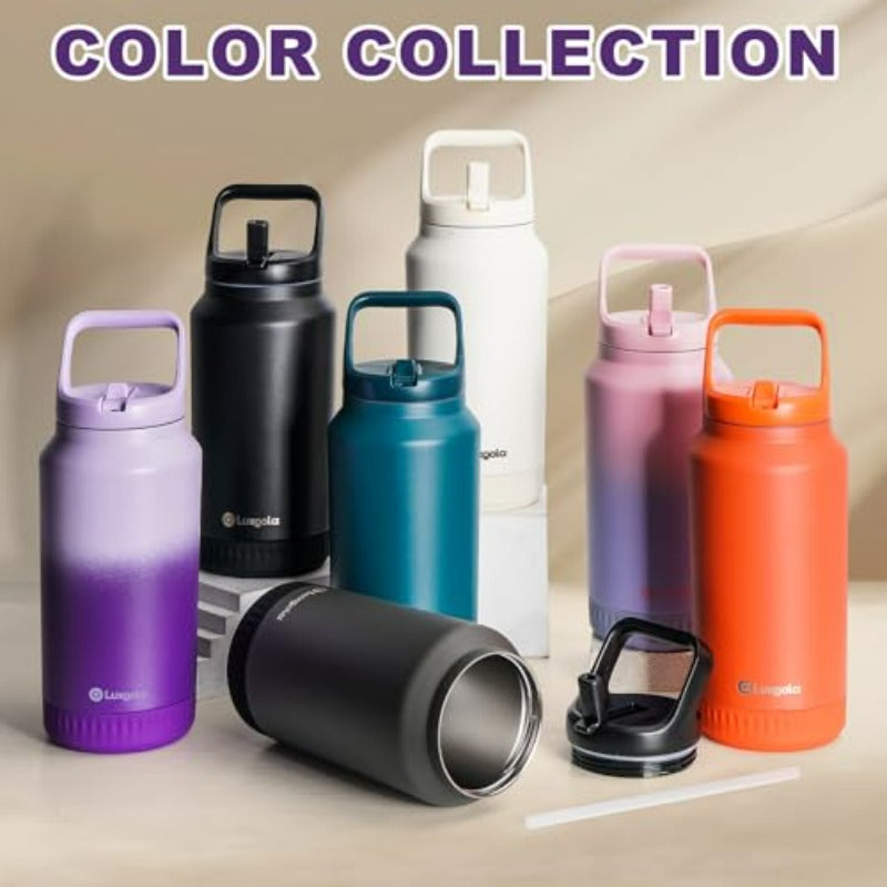64oz Half Gallon Insulated Water Bottle with Flip Straw Lid & Handle, Leakproof Insulated Bottle Flask for Hot\u002FCold Drinks, 12H Cold & 9H Hot Retention, Pink-Purple Gradient Tumbler, Wide Mouth & Non-Slip Base