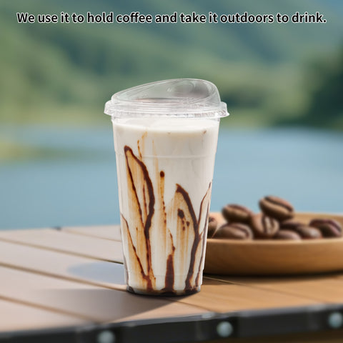 100 Sets of Plastic Cups with Lids, Frozen Cold Drink Storage Containers, Disposable Clear Ice Coffee Cups for Iced Coffees, Smoothies, Milkshakes & Takeout Beverages – Perfect for Halloween and Christmas Parties