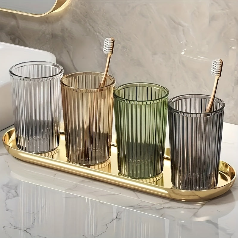 Single, Multiple, Casual Choice Transparent Striped Mouthwash Cup, Bathroom Water Cup, Light Luxury Mouthwash Cup, Suitable for Home, Couples, Student Dormitory Use