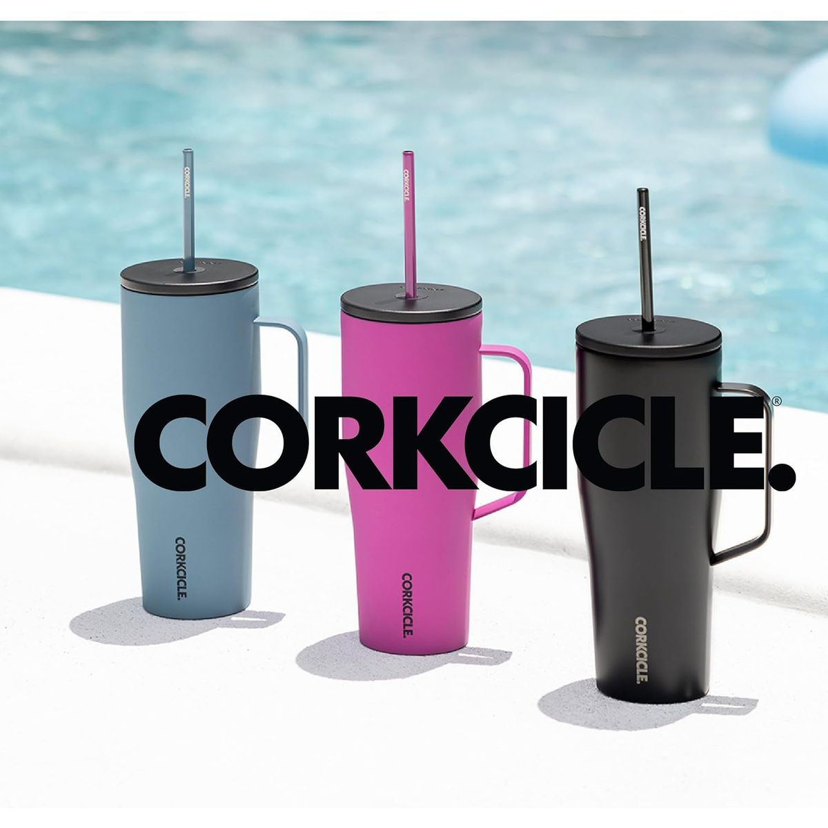 Corkcicle Cold Cup XL 30oz Insulated Tumbler with Handle, Straw & Lid - 12hr Cold Retention, Iridescent Iridescent Blue\u002FPurple\u002FPink\u002FPink Water Bottle, Cupholder Friendly Insulated Bottle, Alloy, Dishwasher (Reusable