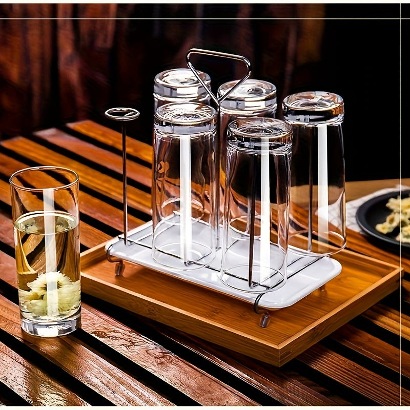 Glass Pitcher Set 7pcs Glass Pitcher Set - Jug with 6 Water Glasses Tumbler Cups - Heat Directly Lid Carafe Jug with Spout Handle for Hot\u002FCold Tea Beverage