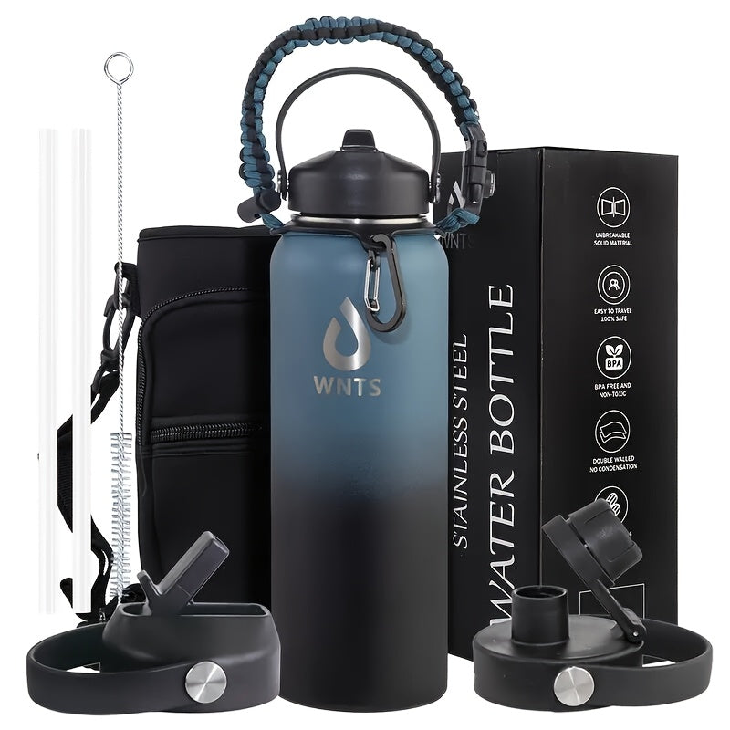 40oz\u002F64oz Insulated Stainless Steel Water Bottle - Double Vacuum Insulated to Maintain Water Temperature - Includes 2 LIDS, Straws And Brushes, Tote Bag And Carrying Ring. Suitable for Outdoor, Office. The Perfect Gift for Holidays And Birthdays