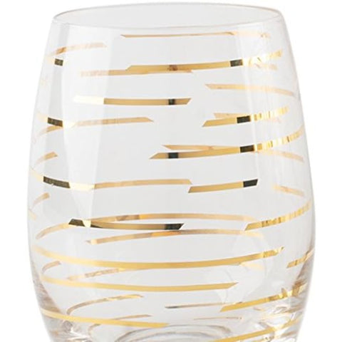 Cheers Etched Crystal Stemless Wine Glasses 470 ml Gold Effect Set of 4