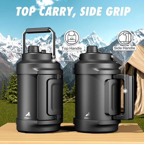POWCAN 1 Gallon (128oz) Stainless Steel Insulated Water Bottle - 48H Hot\u002FCold Leakproof Insulated Bottle with Straw Lid & Dual Handle, Heavy-Duty 304 Grade Large Jug for Gym, Camping, Travel,, Work - -Roll Base, Wide Mouth Tumbler