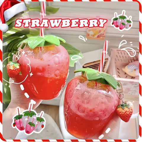 1pc Cute Strawberry Tumbler Cup 1pc Cute Transparent Strawberry Tumbler With Lid And Straw Kawaii Strawberry Cup Milk Tea Cup Fruit Cup Portable Cup Party Drinkware
