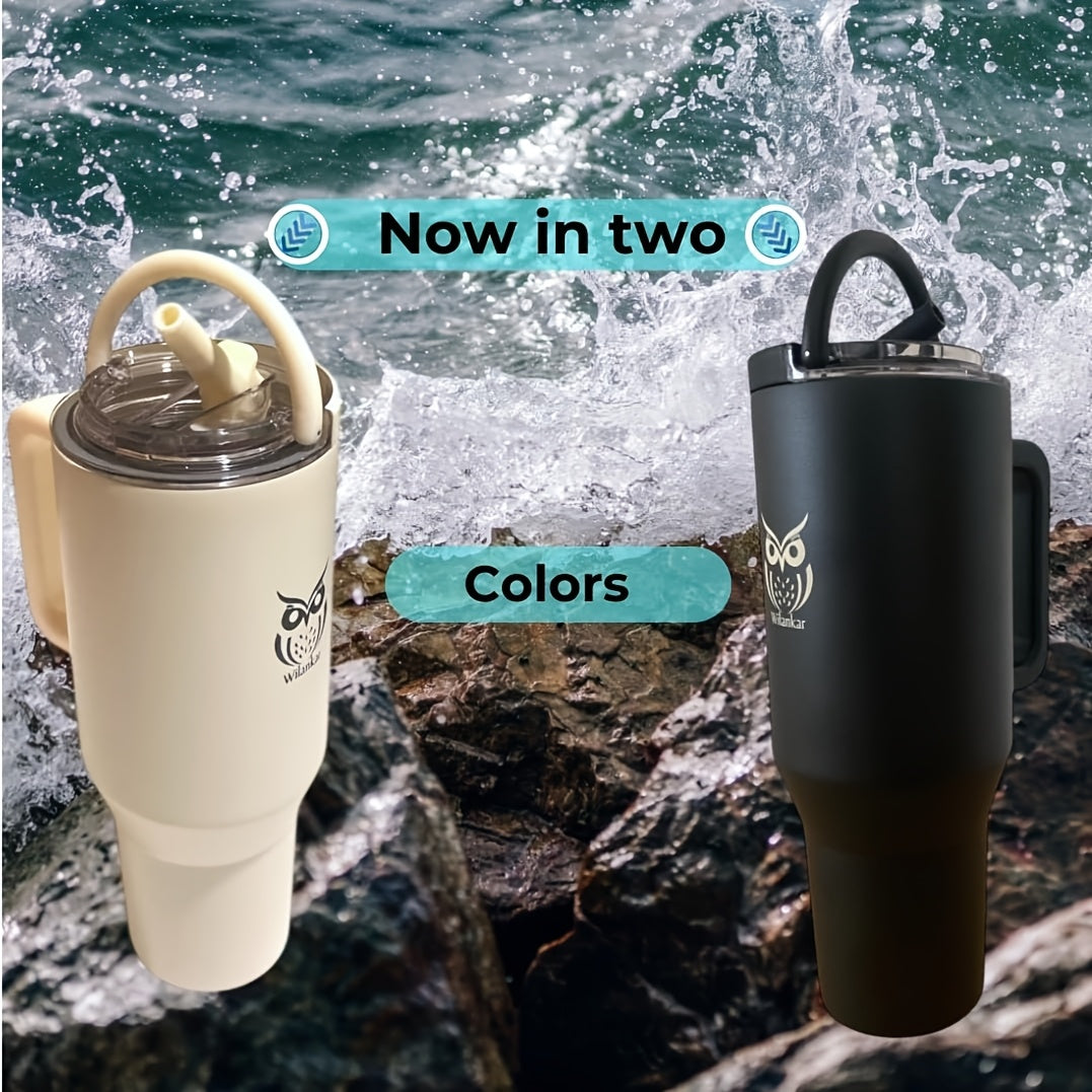 40oz Insulated Stainless Water Bottle Tumbler with Handle & Flip Straw Lid - Leak-Proof Insulated Bottle Mug, Hot\u002FCold Retention, 304 Stainless Travel Insulated Bottle for Gym,, Camping,, - Replacement Lid, Straw & Brush Included