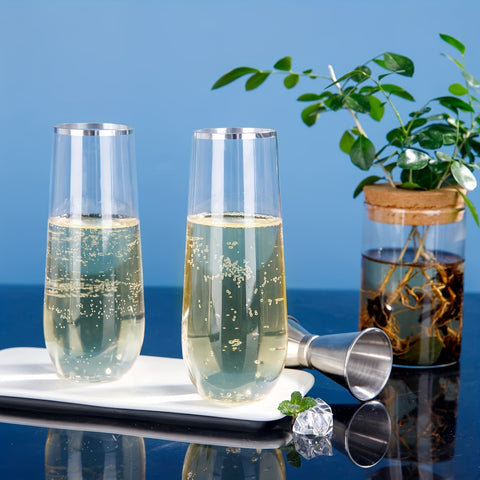 36\u002F48\u002F100pcs Stemless Plastic Champagne Flutes, 9oz Golden Rim Plastic Champagne Glasses, Clear Plastic Toasting Glasses, Unbreakable, Shatterproof Roostertail Cups for Party\u002Fwedding, Hand Washable And Reusable