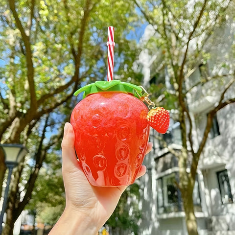 1pc Cute Strawberry Tumbler Cup 1pc Cute Transparent Strawberry Tumbler With Lid And Straw Kawaii Strawberry Cup Milk Tea Cup Fruit Cup Portable Cup Party Drinkware