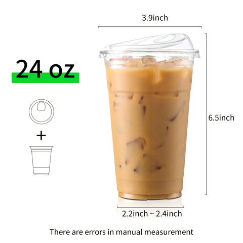 100 Sets of Plastic Cups with Lids, Frozen Cold Drink Storage Containers, Disposable Clear Ice Coffee Cups for Iced Coffees, Smoothies, Milkshakes & Takeout Beverages – Perfect for Halloween and Christmas Parties