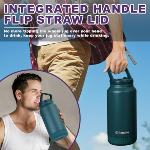 64oz Half Gallon Insulated Water Bottle with Flip Straw Lid & Handle, Leakproof Insulated Bottle Flask for Hot\u002FCold Drinks, 12H Cold & 9H Hot Retention, Pink-Purple Gradient Tumbler, Wide Mouth & Non-Slip Base