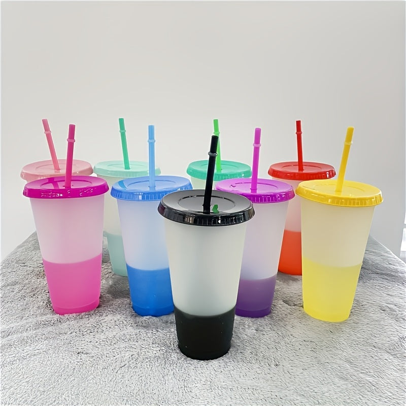 200 Stylish 24Oz Color-Changing Party Cups (With Lids & Straws), Bpa-Free Reusable PP Plastic Travel Tumblers, Juice Drinkware for Travel, Birthdays, Holiday Events & Gatherings, 3.9 Inches X 7 Inches for Halloween, Christmas Event & Party Supplies