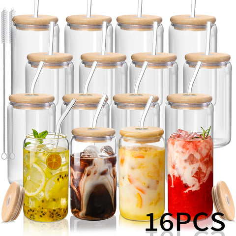 6\u002F8\u002F16pcs Glasses, 16oz Insulated Glasses with Lids And Straws, Jar Glasses for Gifts, Parties, Drinking Glass Sets, Iced Coffee Mugs, Cute Tea Mugs, Homemade Drinking Glasses.