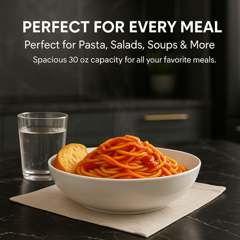 Kitchen Essentials Set – Large Ceramic Pasta Plates (Set of 6), Premium Black Knife Set (6-Piece), & Clear Glass Coffee Mugs (Set of 4) – Durable, Microwave & Dishwasher Safe