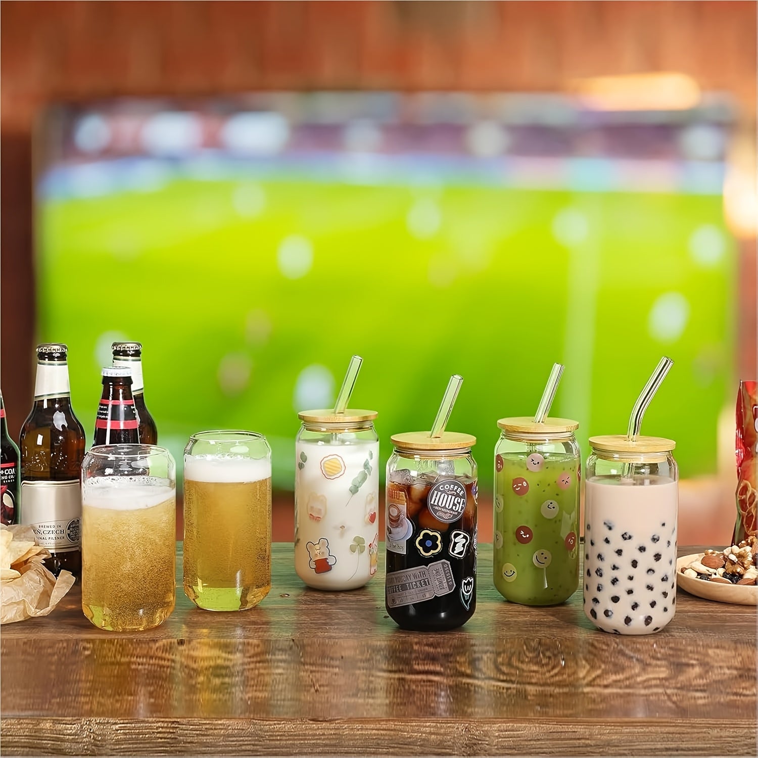 6\u002F8\u002F16pcs Glasses, 16oz Insulated Glasses with Lids And Straws, Jar Glasses for Gifts, Parties, Drinking Glass Sets, Iced Coffee Mugs, Cute Tea Mugs, Homemade Drinking Glasses.