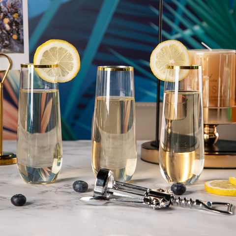36\u002F48\u002F100pcs Stemless Plastic Champagne Flutes, 9oz Golden Rim Plastic Champagne Glasses, Clear Plastic Toasting Glasses, Unbreakable, Shatterproof Roostertail Cups for Party\u002Fwedding, Hand Washable And Reusable