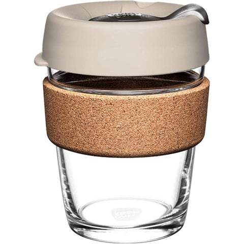 12oz Reusable Coffee Cup. Toughened Glass Cup Natural Cork Band. 12 - OunceMedium, - BFIL12, Home Beverage Container, Travel Mug, Modern Drinkware, Stylish Tumbler, Durable Glassware, Highquality Tumbler, Insulated Mug, Glass Tumbler
