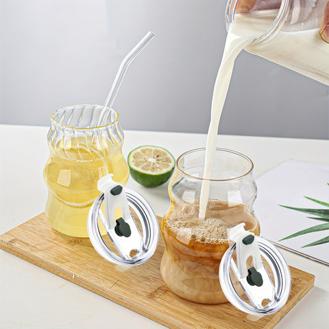 BPA-Free Glass Coffee Cups 4pcs\u002F6pcs BPA-Free Borosilicate Glass Coffee Cups with Straws | U-Shaped Insulated Tea Cups for Cold Drinks, Cloud Design, Hand Wash Only, Perfect for Labor Day & Thanksgiving Gifts