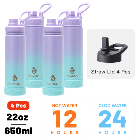 22oz Insulated Water Bottle with Straw Lids (Straw And Spout Lid), Wide Mouth Stainless Steel Tumbler Cup with Handle, Sweat-Free Leak Proof Vacuum Cup Flask, for Sports Hiking Travel Coffee Mug, Durable Metal Canteen BPA Free, 1pc