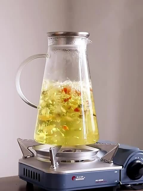 Glass Pitcher Set 7pcs Glass Pitcher Set - Jug with 6 Water Glasses Tumbler Cups - Heat Directly Lid Carafe Jug with Spout Handle for Hot\u002FCold Tea Beverage