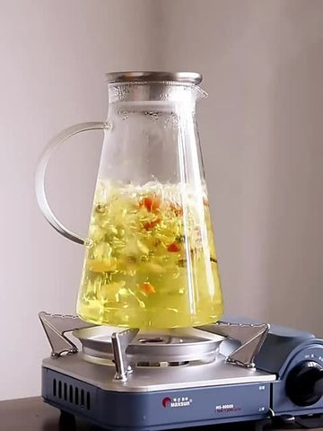 Glass Pitcher Set 7pcs Glass Pitcher Set - Jug with 6 Water Glasses Tumbler Cups - Heat Directly Lid Carafe Jug with Spout Handle for Hot\u002FCold Tea Beverage