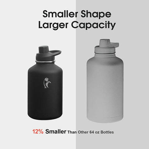 64\u002F128 Oz Water Bottle Insulated With PU Leather Sleeve, Half Gallon Water Bottle Color Contrast With Straw Lids, Stainless Steel Metal Large Water Jug, Keep Cold 48h Hot 24h, Black\u002FPurple