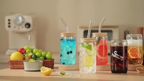 6pcs, 18.6oz\u002F550ml, Including Lid, Straw, Straw Brush Glass Cup Set. The Elegant Shape Of The Drinking Cup Is An Ideal Gift, And The Can Shaped Glass Cup Is Suitable for Any Beverage And Occasion
