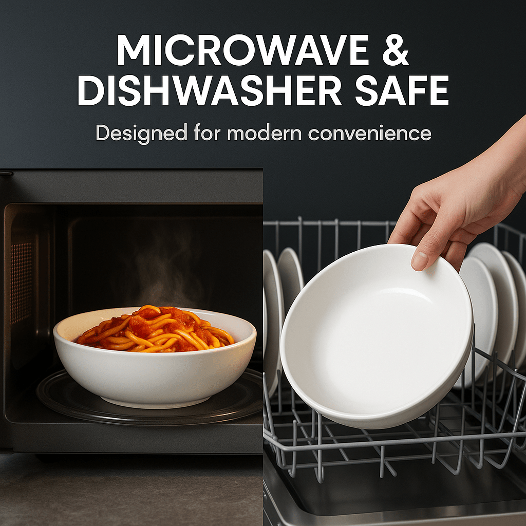 Kitchen Essentials Set – Large Ceramic Pasta Plates (Set of 6), Premium Black Knife Set (6-Piece), & Clear Glass Coffee Mugs (Set of 4) – Durable, Microwave & Dishwasher Safe