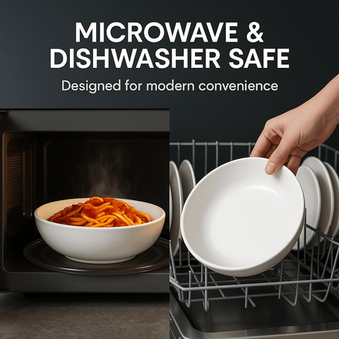 Kitchen Essentials Set – Large Ceramic Pasta Plates (Set of 6), Premium Black Knife Set (6-Piece), & Clear Glass Coffee Mugs (Set of 4) – Durable, Microwave & Dishwasher Safe