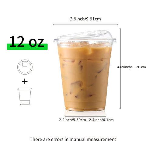 100 Sets of Plastic Cups with Lids, Frozen Cold Drink Storage Containers, Disposable Clear Ice Coffee Cups for Iced Coffees, Smoothies, Milkshakes & Takeout Beverages – Perfect for Halloween and Christmas Parties